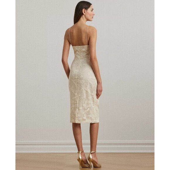 265$ Lauren Ralph Lauren Strappy Embroidered Cocktail Dress Women's Size 8 Ivory - Picture 2 of 4